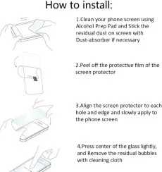 Step-by-step installation guide for a Nokia 7.2 screen protector, including cleaning the phone screen, peeling off the protective film, aligning the protector, and pressing to remove air bubbles