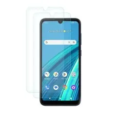 A modern Android smartphone with a notched display, showing a weather widget and app icons, accompanied by a clear screen protector.