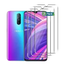 A stylish Oppo smartphone with a glossy gradient finish and a vibrant display, alongside four transparent screen protectors for added protection..jpg