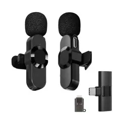 2-in-1 wireless collar microphone in sleek black design
