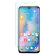 A smartphone featuring an in-display fingerprint sensor and a teardrop notch, with a 'Tempered Glass' label and two screen protectors.