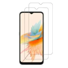 Mobile phone displaying a vibrant feather-like design with tempered glass protector