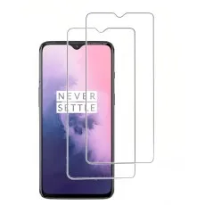 OnePlus 7 for Two-pack screen protectors placed over a smartphone display.