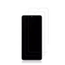 Tempered glass screen protectors over a black phone