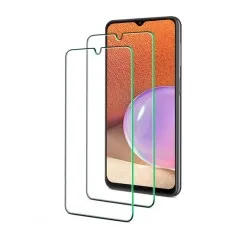 Tempered glass screen protectors displayed in front of a phone with an orange and purple-themed background.