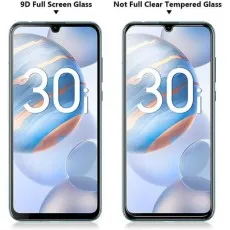 Comparison of 9D Full Screen Glass vs. Not Full Clear Tempered Glass for Honor 30i – Edge-to-Edge Coverage vs. Standard Fit Screen Protector.