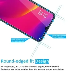 Oppo A11x with a screen protector, showing round-edged fit design and space for case compatibility