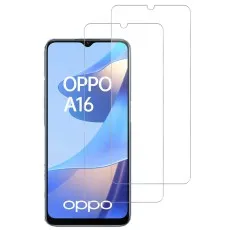 Pack of 2 tempered glass screen protectors designed for OPPO A16, providing high-definition clarity and full-screen coverage