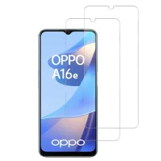 Pack of 2 tempered glass screen protectors designed for OPPO A16e, providing high-definition clarity and full-screen coverage