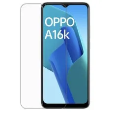 OPPO A16k smartphone with two transparent tempered glass screen protectors placed in front