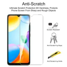 Anti-scratch tempered glass screen protector for Oppo A17K with 9H hardness, resisting scratches from keys and knives