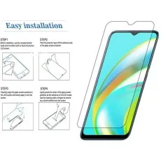 Easy installation guide for Oppo A1X tempered glass screen protector with step-by-step application process.