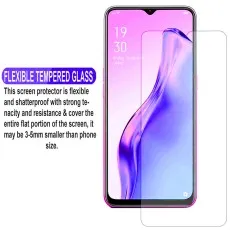 Flexible tempered glass screen protector for Oppo A31, shatterproof with strong resistance and coverage.