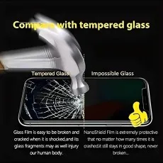 Comparison of tempered glass vs. Our Shield stays intact even after impact.