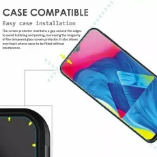 Case-compatible screen protector with edge gap for easy installation and extended durability.