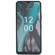 Nokia C22 smartphone with a vibrant abstract wallpaper on display, encased in a slim protective cover.