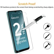 9H hardness tempered glass protects the Nokia G11 screen from scratches by keys, knives, and sharp objects.