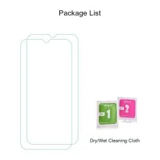 Pic showing package contents including 2-pack tempered glass screen protectors and drywet cleaning cloths for Vivo Y91i