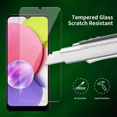 A smartphone with a tempered glass screen protector, highlighting scratch and impact resistance
