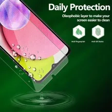 A smartphone with a screen protector that repels water and oil, featuring anti-fingerprint protection
