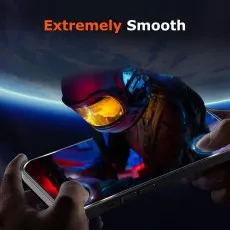 A person playing a game on a smartphone with a screen protector, showcasing smooth touch response