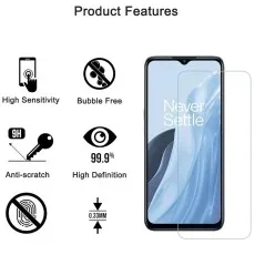OnePlus Nord N300 screen protector with 9H hardness, high sensitivity, anti-scratch, bubble-free, and HD clarity features.