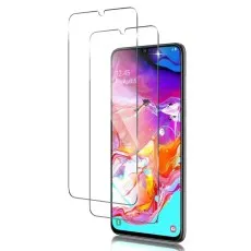 Samsung A90 with two transparent tempered glass screen protectors for full display coverage