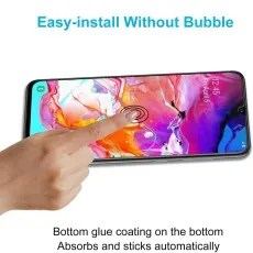 Samsung A90 screen protector with bubble-free installation and automatic adhesion for easy setup.