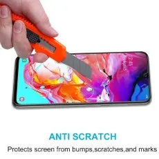 Samsung A90 tempered glass screen protector with anti-scratch protection against bumps and marks.