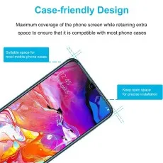 Samsung A90 with a case-friendly tempered glass screen protector for maximum coverage and compatibility.