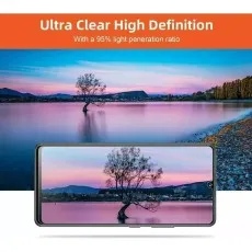 Ultra-clear high-definition tempered glass with 95% light penetration, displaying vibrant colors on a smartphone screen