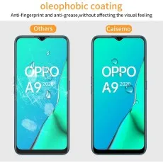 Oppo A9 2020 screen comparison standard vs. oleophobic-coated, smudge & scratch-resistant