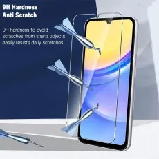 9H hardness tempered glass screen protector for Samsung Galaxy M02, resistant to scratches and impacts.