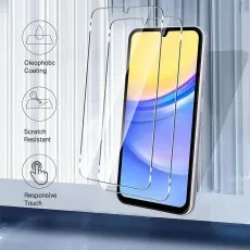 Tempered glass screen protector for Samsung Galaxy M02 with oleophobic coating, scratch resistance, and responsive touch.