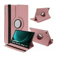 Samsung Galaxy Tab A9 Plus 11'' 2023 tablet case, 360-degree rotating leather cover, front view in Rose Gold