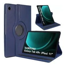 Samsung Galaxy Tab A9 Plus 11'' 2023 tablet case, 360-degree rotating leather cover, front view in Navy