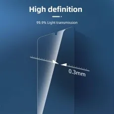 Ultra-thin 0.3mm high-definition screen protector with 99.9% light transmission for crystal-clear display quality.