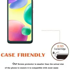 Case-friendly Xiaomi Redmi A1 tempered glass with 2.5D curved edges for better compatibility with most phone cases.