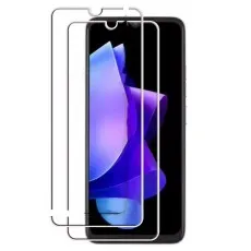 Tecno Spark 9T with a screen protector, featuring a blue-purple wallpaper and camera cutout