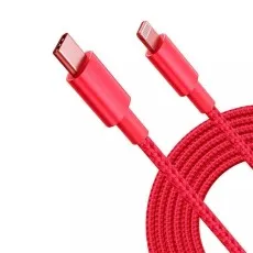 Red braided Type C to iPhone charger cable 2M featuring a strong construction and Lightning connector for reliable charging