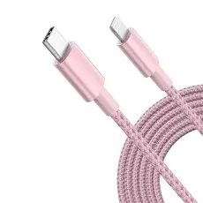 Rose Gold braided Type C to iPhone charger cable 2M with Lightning connector for fast charging and durability