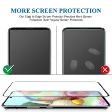Edge-to-edge screen protector for Samsung Galaxy A71, offering enhanced screen coverage and protection against fingerprints and smudges.