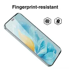Fingerprint-resistant tempered glass screen protector for Honor 200 Lite, offering water and smudge protection.