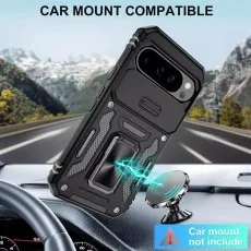 Shockproof Ring Armour Case mounted on a car magnetic holder, highlighting car mount compatibility (mount not included)