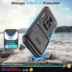 Shockproof Ring Armour Case with X-SHOCK technology displayed on rocky terrain, emphasizing military-standard drop protection
