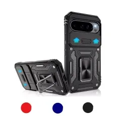 Shockproof Ring Armour Stand Case for Google Pixel 9 Pro, 9 XL, and 8A in black, showcasing durable design with built-in kickstand and ring holde