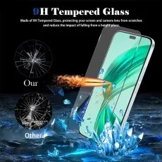 9H tempered glass screen protector for Honor X8. Protects from scratches and impact. Our vs. Other damage shown.