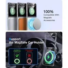 Samsung Galaxy Z Flip in clear magnetic case mounted on MagSafe car holder