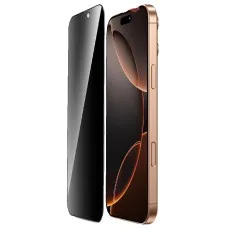 one black privacy tempered glass screen protectors next to a gold iPhone.