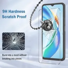 High-durability screen protector breaking into a mesh without loose shards..